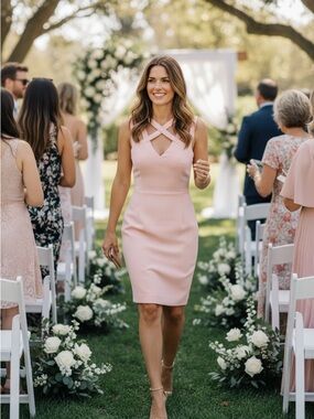 Guess Pink Cross-Strap Mini Dress, Smooth Stretch - Comfortable size 8, Party